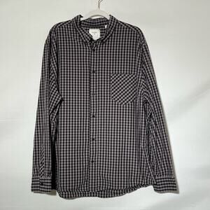 Billy Reid Standard Fit Long Sleeve Button Down Gingham Shirt Gray Mens Size XXL